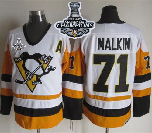 Penguins #71 Evgeni Malkin White/Black CCM Throwback Stanley Cup Finals Champions Stitched NHL Jersey